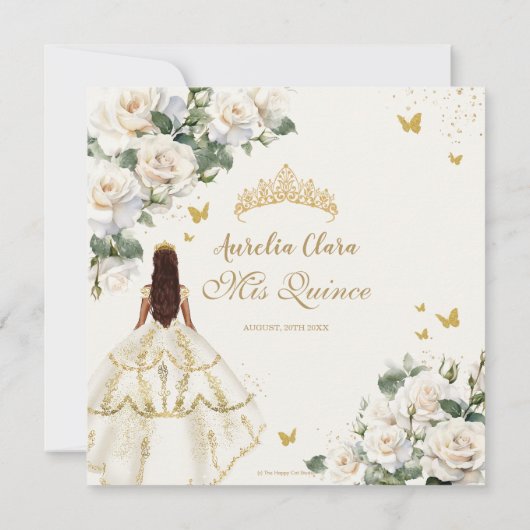 Princess Quinceañera Champagne Ivory Rose Dress Save The Date (Rückseite)