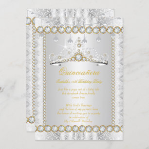 Princess Quinceanera Diamond Lace Gold Silber Einladung