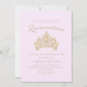 Princess Quinceañera Elegante Goldene Krone Rosa Einladung (Vorderseite)