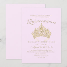 Princess Quinceañera Elegante Goldene Krone Rosa Einladung