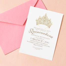 Princess Quinceañera Elegante Weiße Goldkrone Einladung