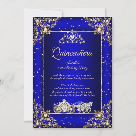 Princess Quinceanera Elite Royal Blue Einladung (Vorderseite)