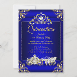 Princess Quinceanera Elite Royal Blue Gold Einladung