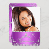 Princess Quinceanera Foto Lila Pink Einladung (Vorne/Hinten)