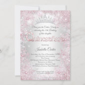 Princess Quinceanera Geburtstagsparty Pink Silver Einladung (Vorderseite)