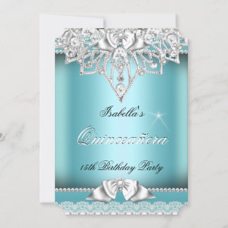 Princess Quinceanera Girl Aquamarin Lace 15. Party Einladung