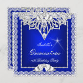 Princess Quinceanera Girl Aquamarin Royal Blue Tia Einladung (Vorne/Hinten)