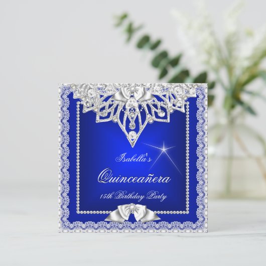 Princess Quinceanera Girl Aquamarin Royal Blue Tia Einladung (Stehend Vorderseite)