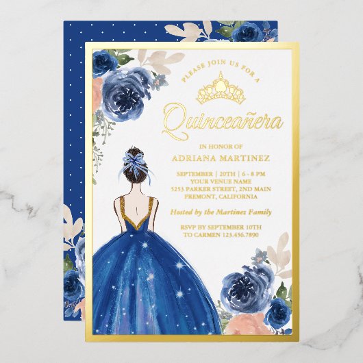 Princess Quinceanera Gold Folieneinladung (Vorderseite/Rückseite)
