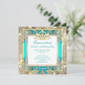 Princess Quinceanera Gold Hot Aquamarin Silber Wei Einladung (Stehend Vorderseite)