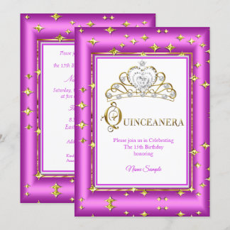 Princess Quinceanera Gold Lila Pink Birthday Einladung