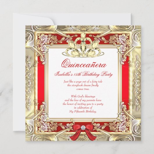 Princess Quinceanera Gold Red Silver White Einladung (Vorderseite)