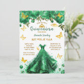 Princess Quinceanera Green Einladung (Stehend Vorderseite)