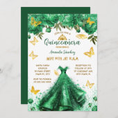 Princess Quinceanera Green Einladung (Vorne/Hinten)