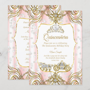 Princess Quinceanera Kutsche Gold Rosa Einladung