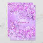 Princess Quinceanera lila rosa Blüte Tiara Einladung (Vorne/Hinten)