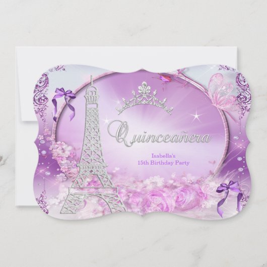 Princess Quinceanera Magical Lila Silver 2 Einladung (Vorderseite)