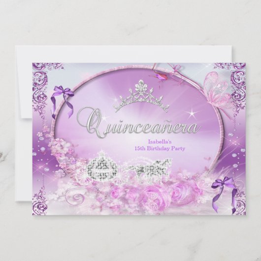 Princess Quinceanera Magische Lila Beförderung Einladung (Vorderseite)