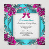 Princess Quinceanera Pink Aqua Aquamarin 15. Gebur Einladung (Vorne/Hinten)
