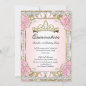 Princess Quinceanera Pink Gold 15. Geburtstag 2 Einladung (Vorderseite)