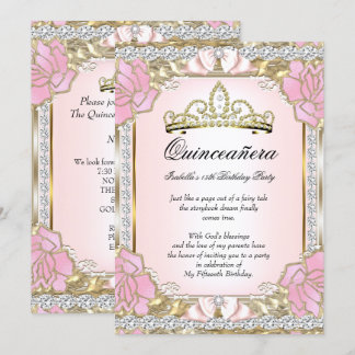 Princess Quinceanera Pink Gold 15. Geburtstag 2 Einladung