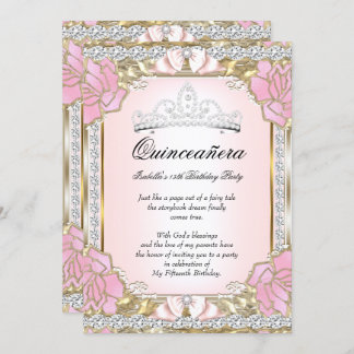 Princess Quinceanera Pink Gold 15. Geburtstag Einladung