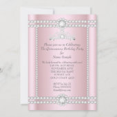 Princess Quinceanera Pink Silver Diamond Tiara Einladung (Rückseite)