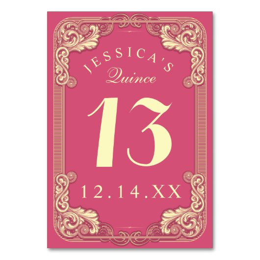 Princess Quinceanera Pink Tischnummer (Rückseite)