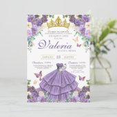 Princess Quinceanera, Prinzessin für Lila Blumensc Einladung (Stehend Vorderseite)