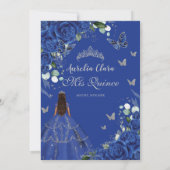 Princess Quinceañera Royal Blue Rose Silver Dress Einladung (Rückseite)