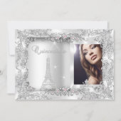 Princess Quinceanera Silver Foto Party Einladung (Vorderseite)