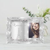 Princess Quinceanera Silver Foto Party Einladung (Stehend Vorderseite)