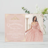 Princess Quinceañera Spanisch Rosa Foto 15. Einladung (Stehend Vorderseite)