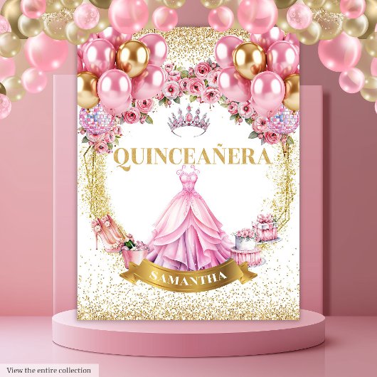 Princess Quinceañera Tapestry Gold Tiara Glam Wandteppich