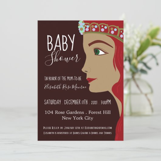 Princess Red Baby Dusche Einladung (Stehend Vorderseite)