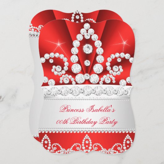 Princess Red Diamond Tiara Geburtstagsparty Einladung (Vorne/Hinten)