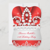 Princess Red Diamond Tiara Geburtstagsparty Einladung (Vorderseite)