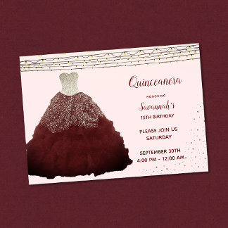 Princess Red Gown String Lights Quinceanera Einladung