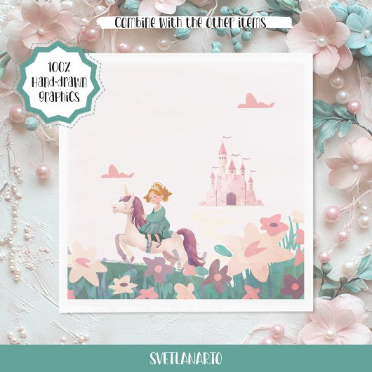 Princess Riding Unicorn Paper Napkins Serviette