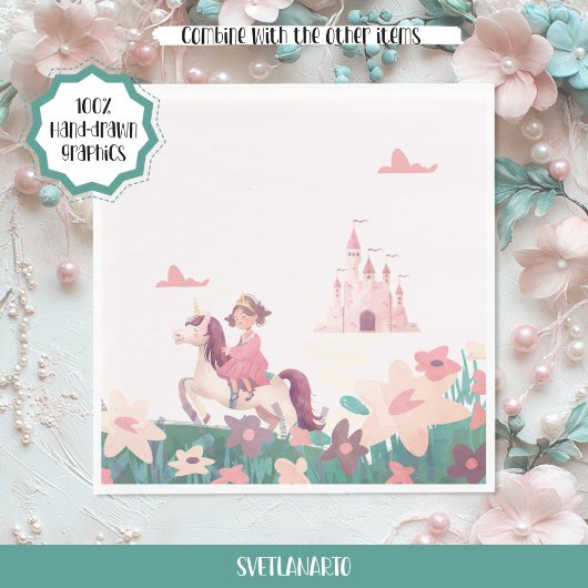 Princess Riding Unicorn Paper Napkins Serviette