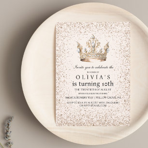 Princess Rose Gold Girl 10. Geburtstagsparty Einladung