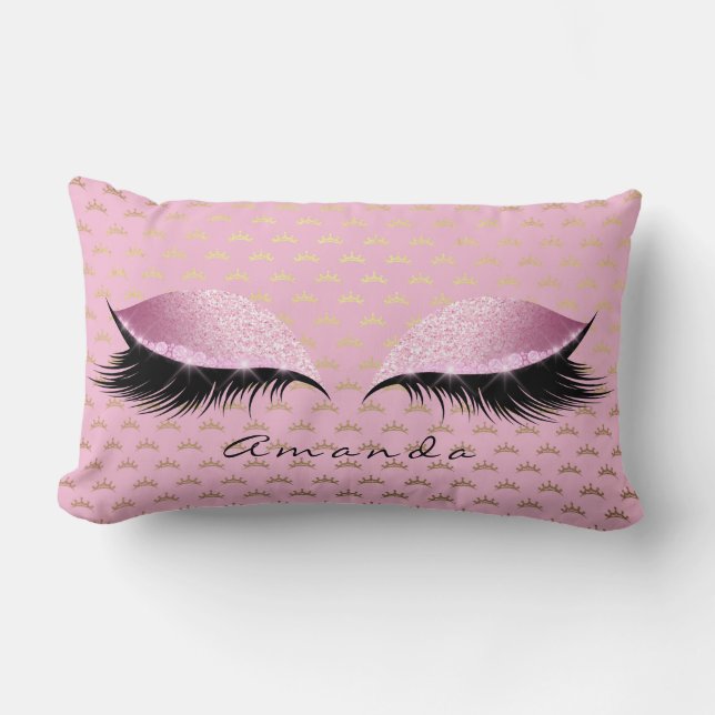 Princess Rose Gold Glitzer Lashes Name Crown Lendenkissen (Vorderseite)