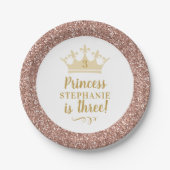 Princess Rose Gold Pink Glitzer Crown Birthday Pappteller (Vorderseite)