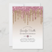 Princess ROSE PINK GOLD Tropfen Glitzer JEDEN GEBU Einladung (Vorderseite)