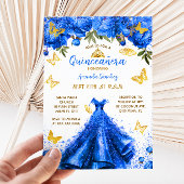 Princess Royal Blue Quinceanera Floral Butterfly Einladung