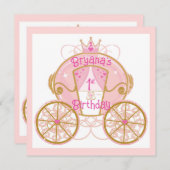 Princess Royal Carriage Pink 1. Geburtstag Party Einladung (Vorne/Hinten)