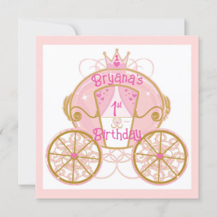Princess Royal Carriage Pink 1. Geburtstag Party Einladung