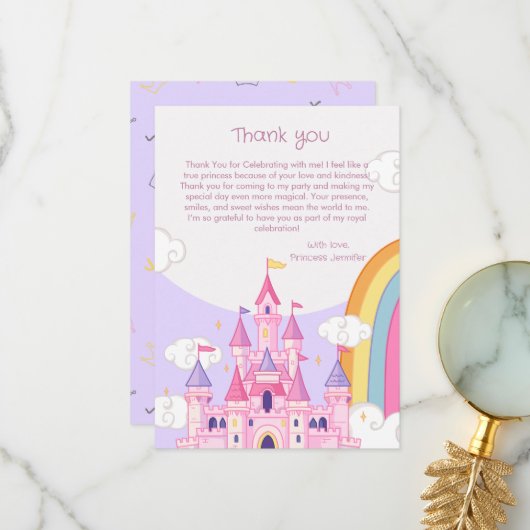 Princess Royal Castle Birthday Party Dankeskarte (Vorderseite/Rückseite Beispiel)