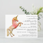 Princess Royal Crown Gold Glitzer Rosa Einhorn Einladung (Stehend Vorderseite)