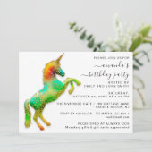 Princess Royal Gold Glitzer Birthday Magic Unicorn Einladung (Stehend Vorderseite)
